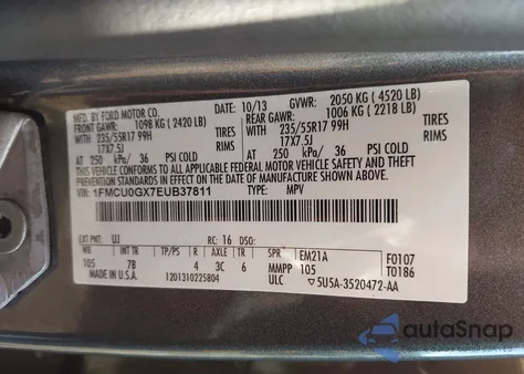 2014 Ford Escape Se из США, поврежденный, VIN 1FMCU0GX7EUB37811